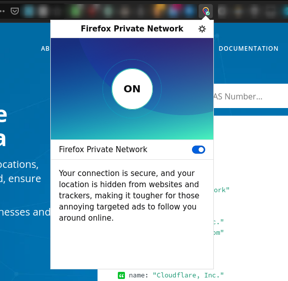 Firefox Private Network 处于运行状态